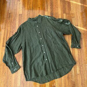 Gap Vintage 90s Y2K Green 100% Linen Button-Up Shirt - Men's XL